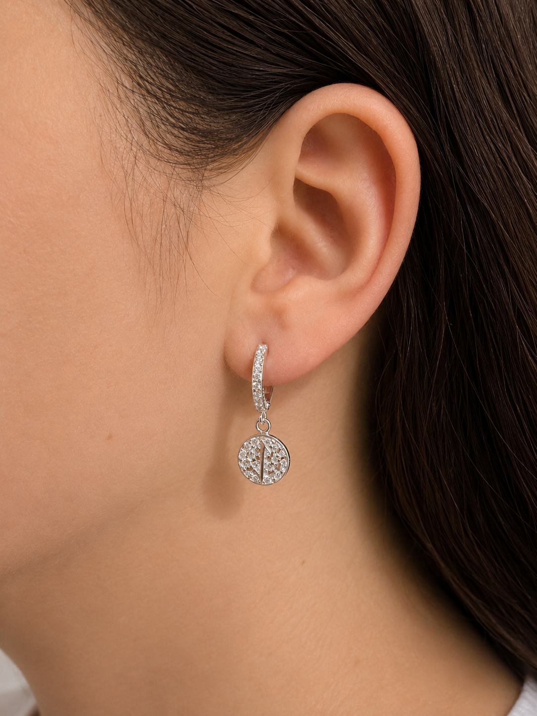 Eihwaz Rune Earrings – Sterling Silver Rune Coin Hoops Zirconia