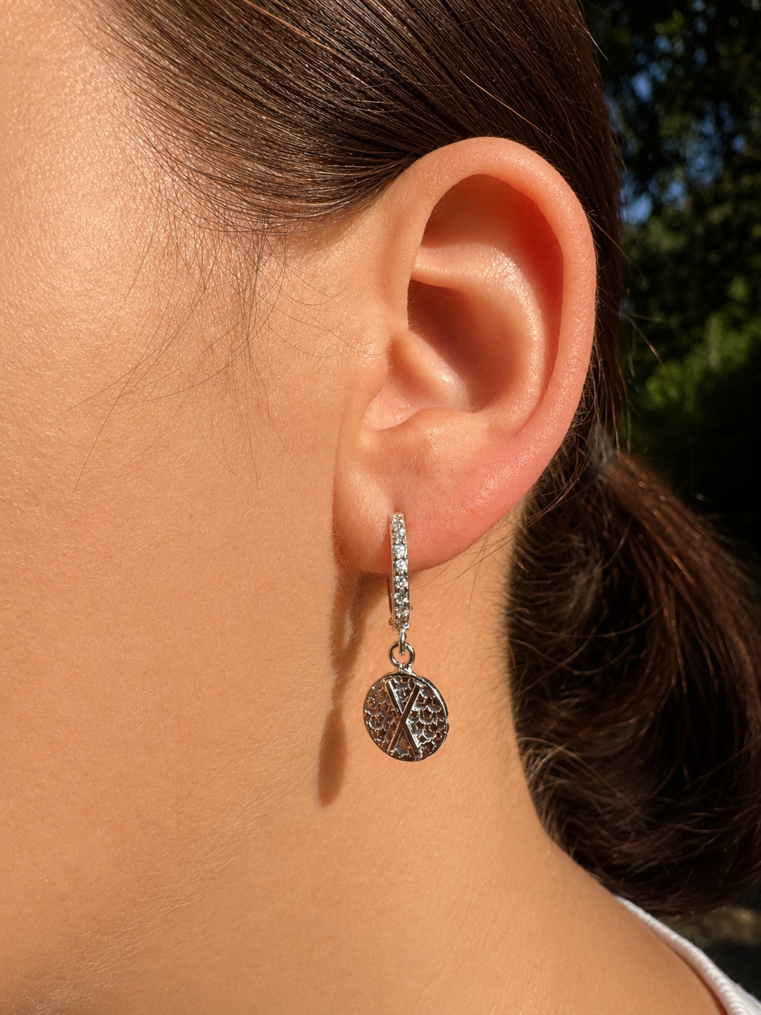 Gebo Rune Earrings – Sterling Silver Rune Coin Hoops Zirconia