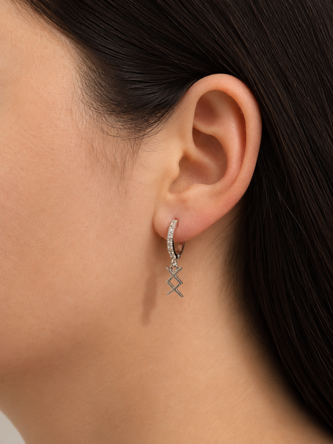 Inguz Rune Earrings – Sterling Silver Huggie Hoops