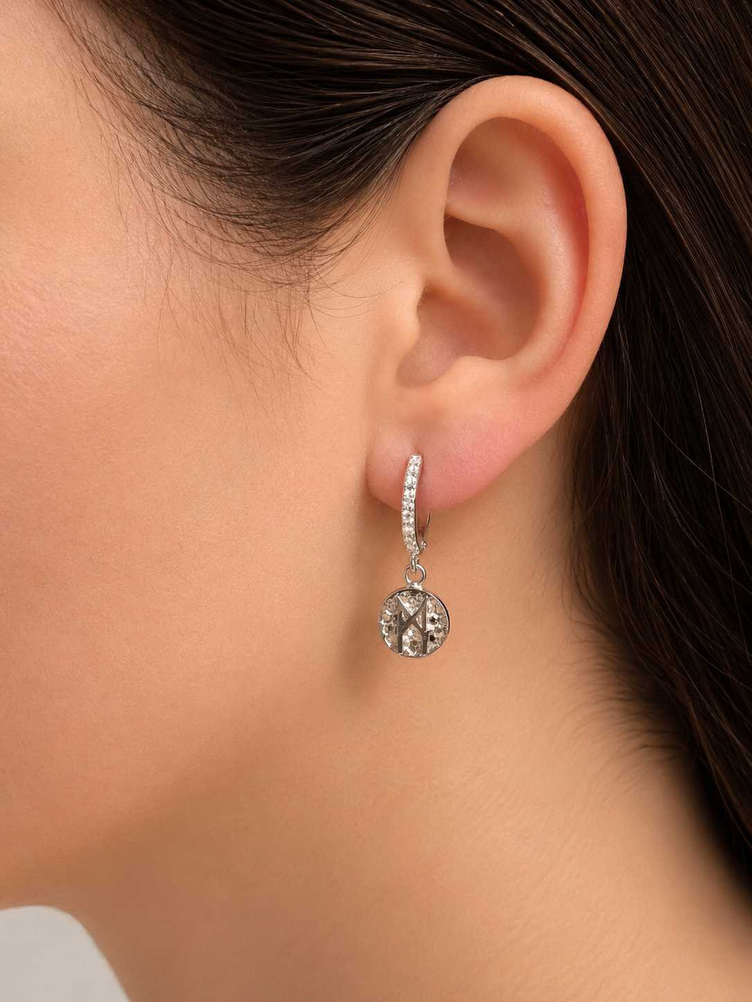 Mannaz Rune Earrings – Sterling Silver Rune Coin Hoops Zirconia