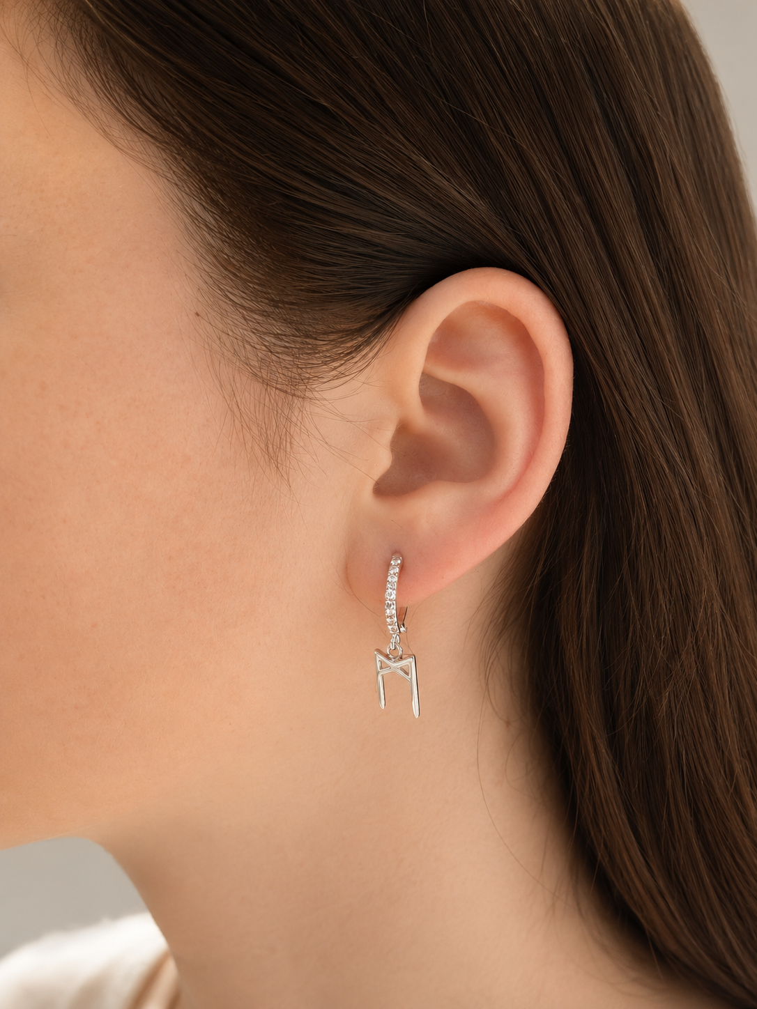 Mannaz Rune Earrings – Sterling Silver Huggie Hoops