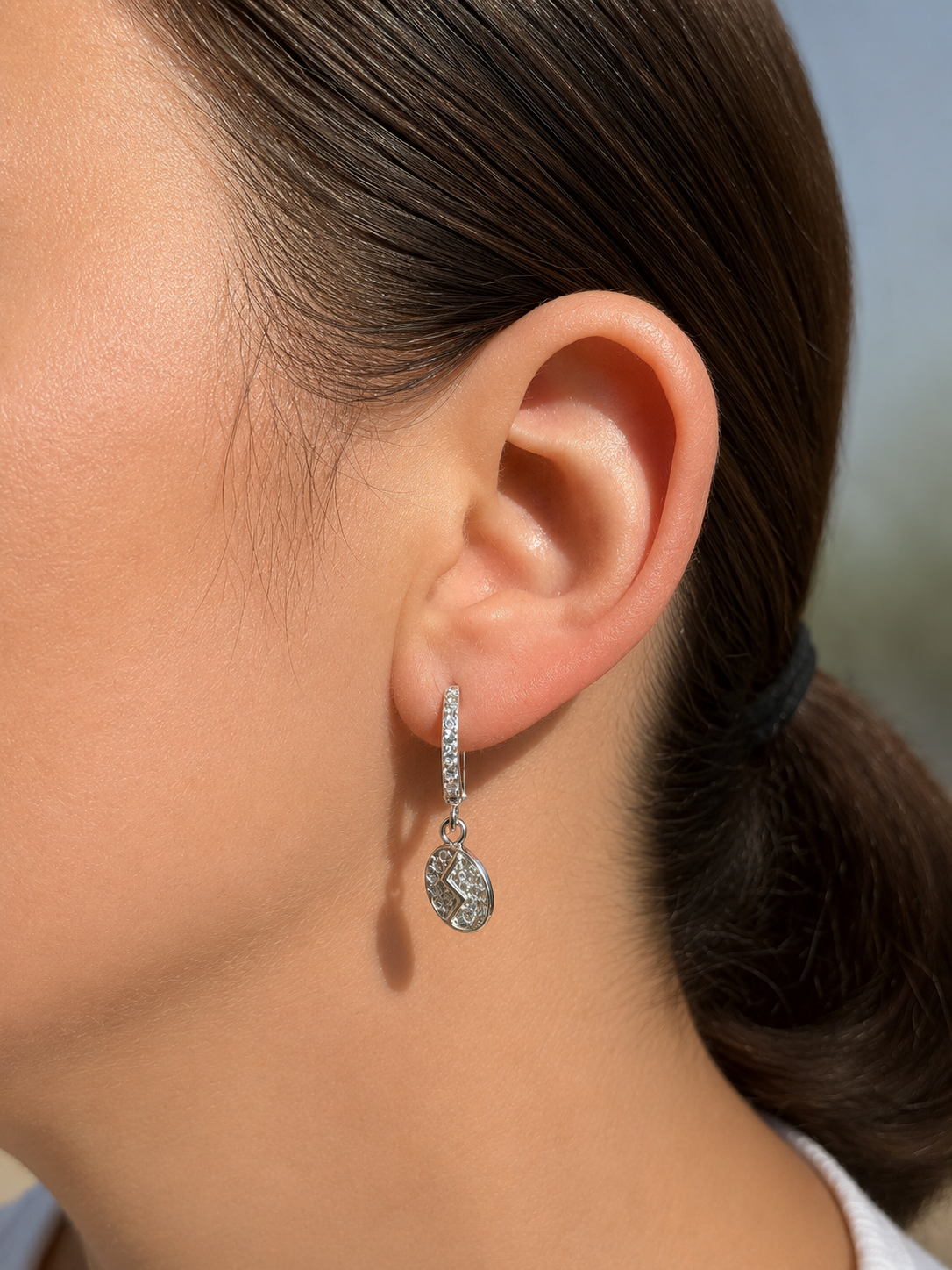 Thurisaz Rune Earrings – Sterling Silver Rune Coin Hoops Zirconia