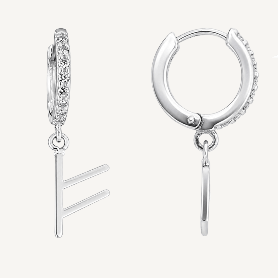 Fehu Rune Earrings – Sterling Silver Huggie Hoops - The 4 Harts