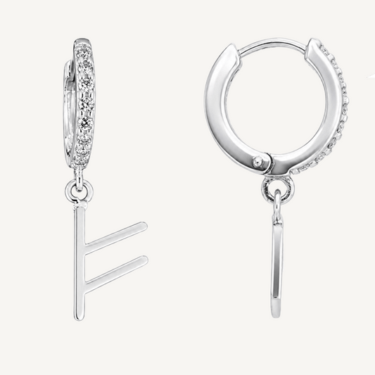 Fehu Rune Earrings – Sterling Silver Huggie Hoops - The 4 Harts