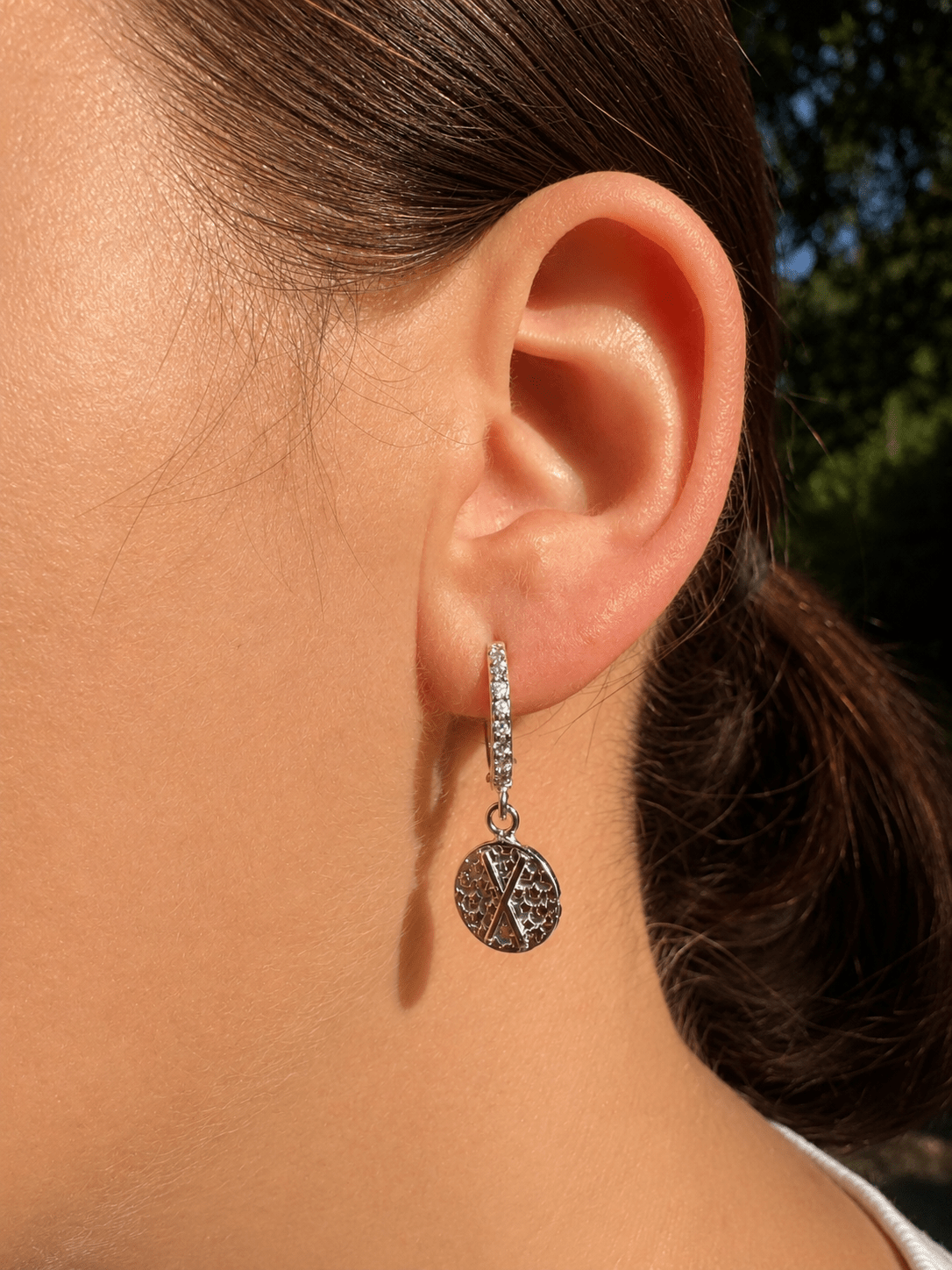 Gebo Rune Earrings – Sterling Silver Rune Coin Hoops Zirconia - The 4 Harts