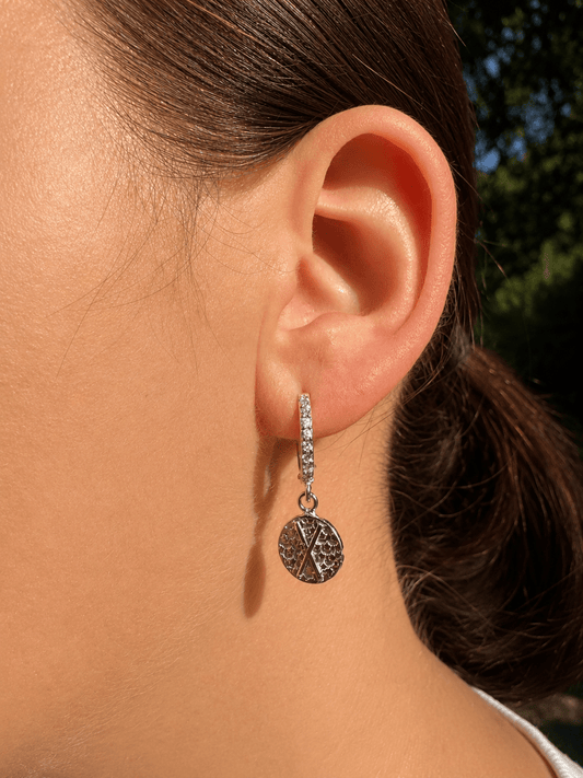 Gebo Rune Earrings – Sterling Silver Rune Coin Hoops Zirconia - The 4 Harts