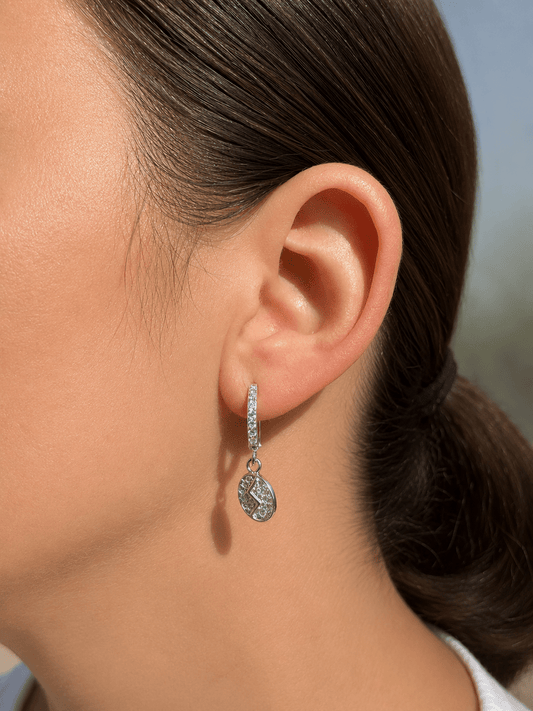 Sowilo Rune Earrings – Sterling Silver Rune Coin Hoops Zirconia - The 4 Harts